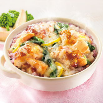 たけのこと菜の花のグリルチキンドリア／大葉香るエビとアボカドの明太子ドリア