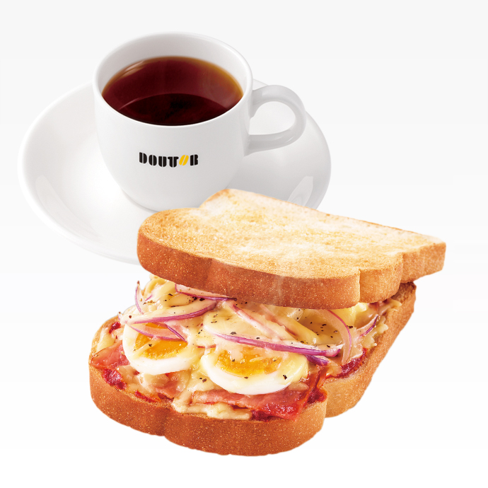 モーニング・セット　ホットモーニング　ベーコン＆エッグ～とろける3種のチーズ～